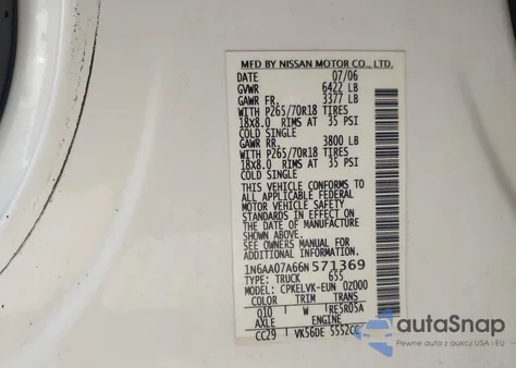 2006 Nissan Titan Le from USA, damaged, VIN 1N6AA07A66N571369
